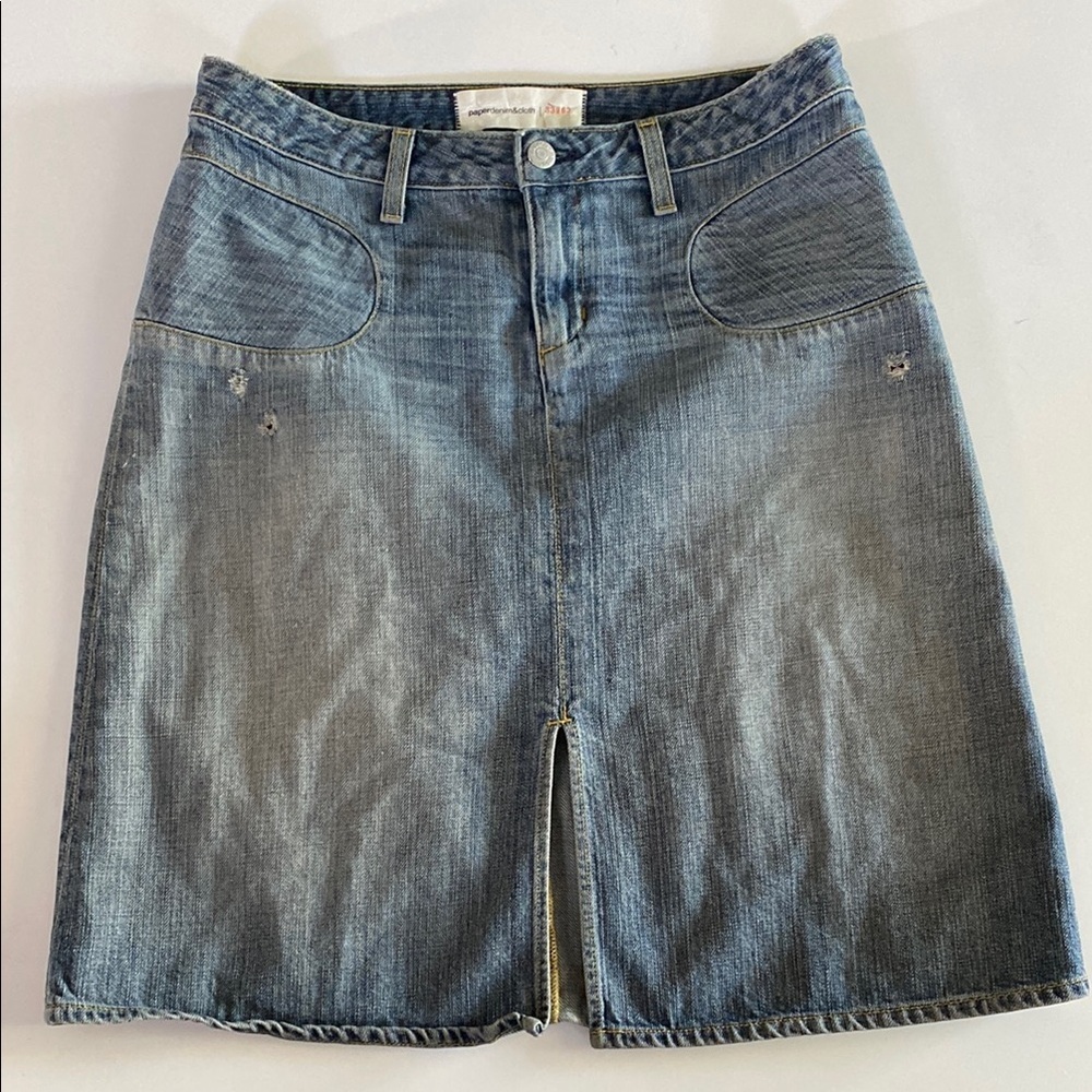 Paper Denim & Cloth New Retro Distressed Blue Jean Skirt